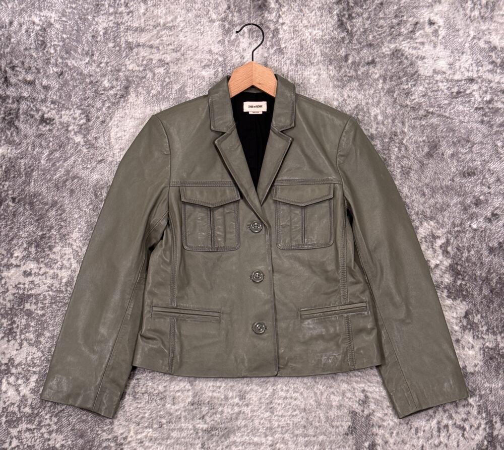 Zadig & Voltaire Genuine Lamb Leather Jacket Medium Womens Liam Green